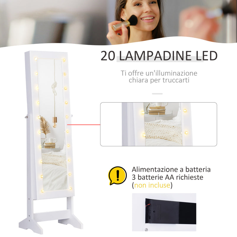 Armadio Portagioie a Specchio con 20 Luci LED Bianco 40x37x146 cm -6