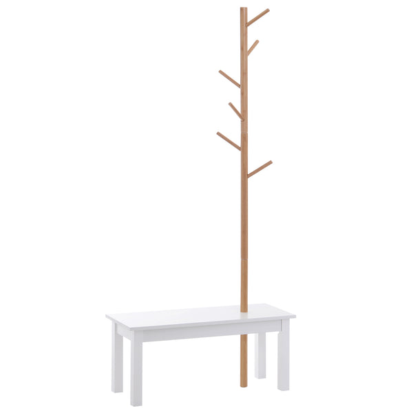 sconto Panca con Appendiabiti in Bambù Bianco e Legno 80x30x180 cm
