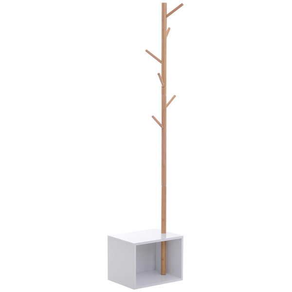 online Appendiabiti Scarpiera con 6 Ganci in Bambù Bianco 40x30x180 cm