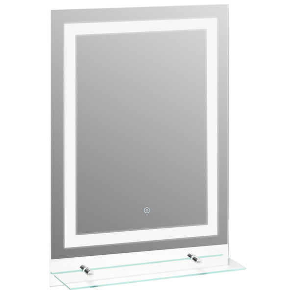 sconto Specchio da Bagno con LED e Mensola in Vetro 70x50 cm