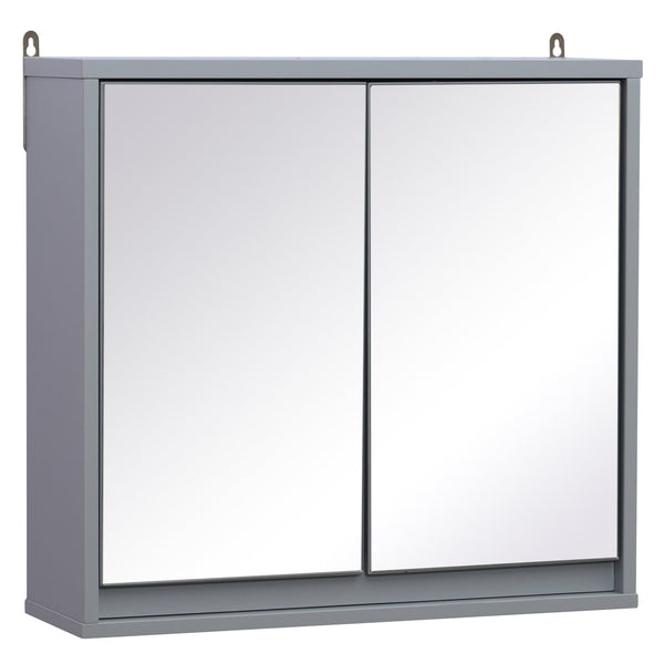 prezzo Specchio Armadietto da Bagno Pensile Doppia Porta con Ripiano Regolabile Grigio 48x14.5x45 cm