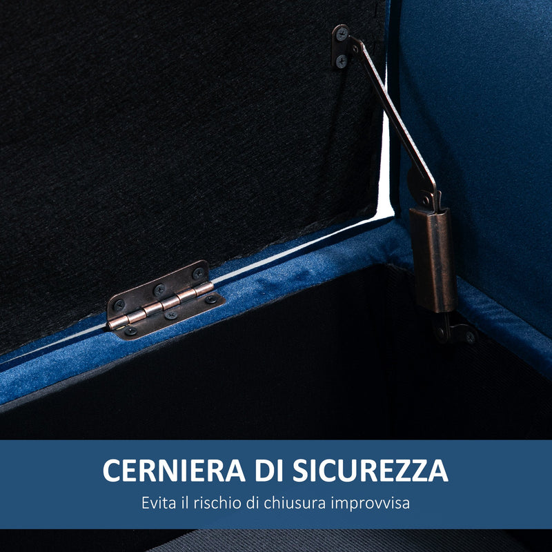 Panca Pouf Contenitore Imbottita 118x42x66 cm in Tessuto Blu-5