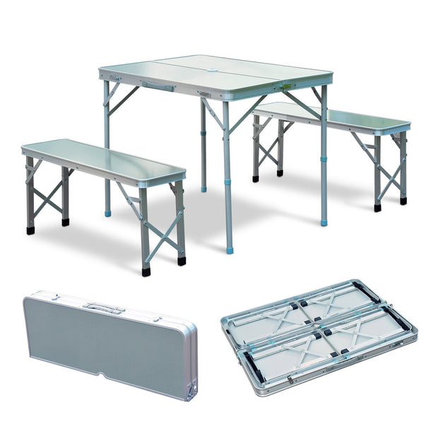Set Tavolo da Campeggio Picnic 2 Panche Pieghevole in Alluminio Argento prezzo