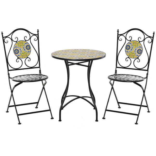 online Set Tavolo e 2 Sedie Pieghevoli da Giardino in Metallo con Mosaico Colorato