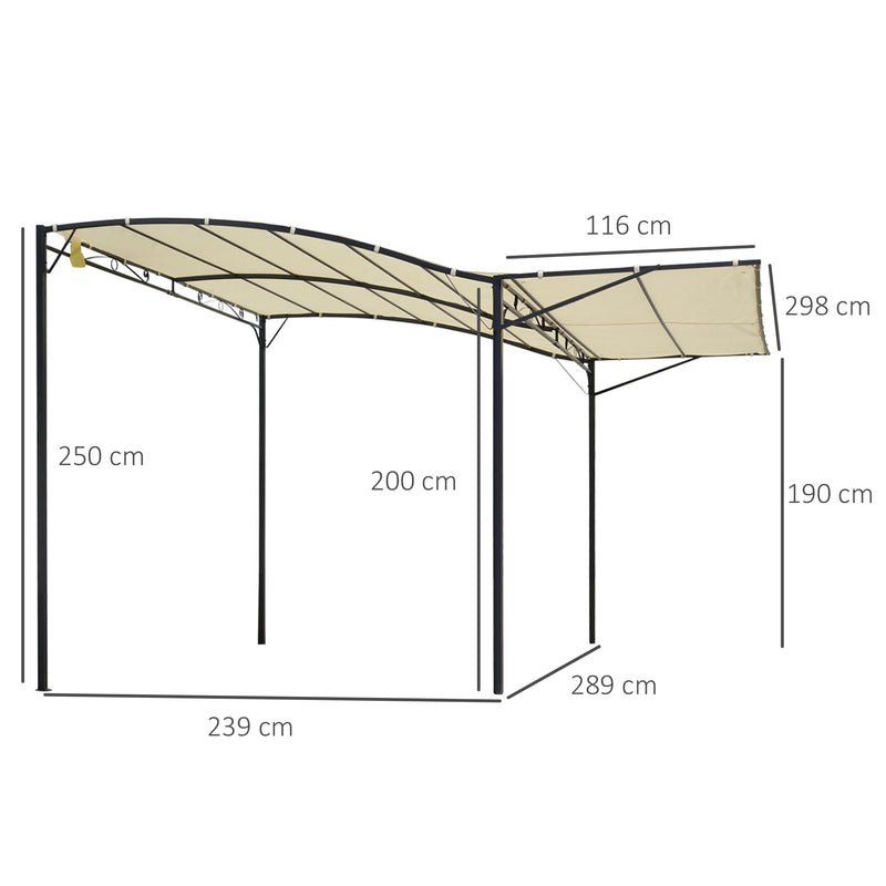 Pergola da Giardino 2,39x2-2,5x2,39 m in Acciaio con Copertura in Tessuto Beige -3