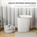 Cesto Portabiancheria 51x38x57 cm in Vimini con Coperchio e Sacco Interno Bianco-5