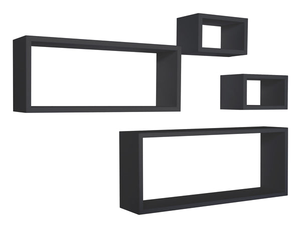 online Set 3 Mensole Cubo da Parete Quadrato e Rettangolare in Fibra di Legno Merlino Nero