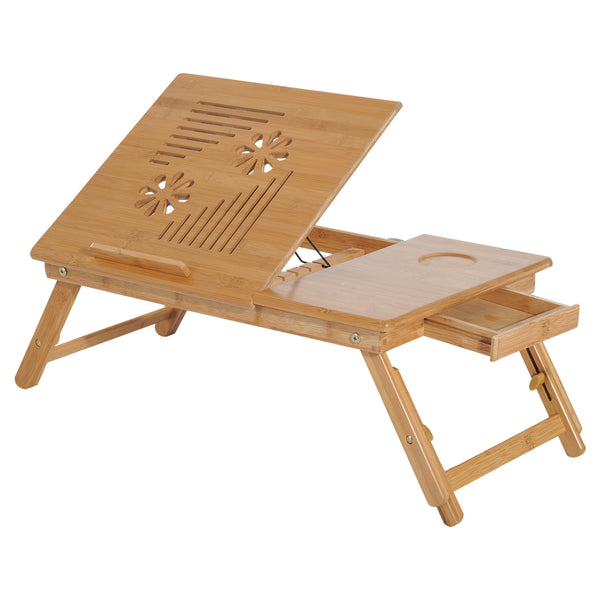acquista Tavolino da Letto per PC Portatile con Sistema di Raffreddamento in Bambù 55x35x22-30 cm