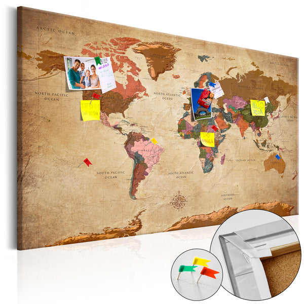 Quadro Di Sughero - World Map - Brown Elegance [Cork Map] 90x60cm Erroi prezzo