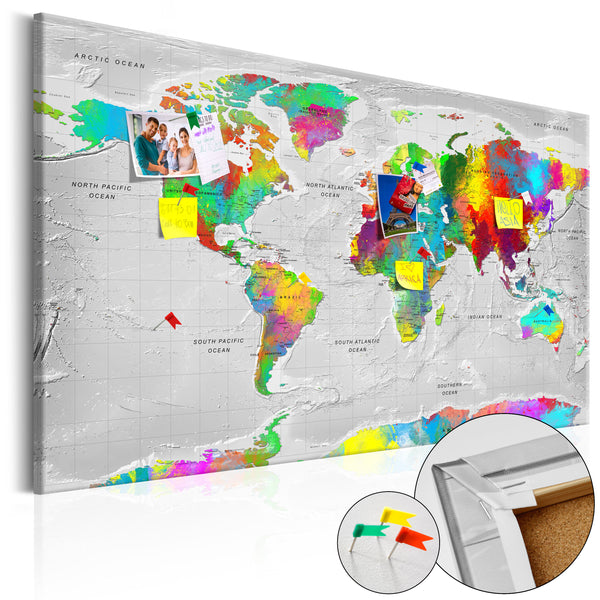 acquista Quadro Di Sughero - Maps - Colourful Finesse [Cork Map] 90x60cm Erroi