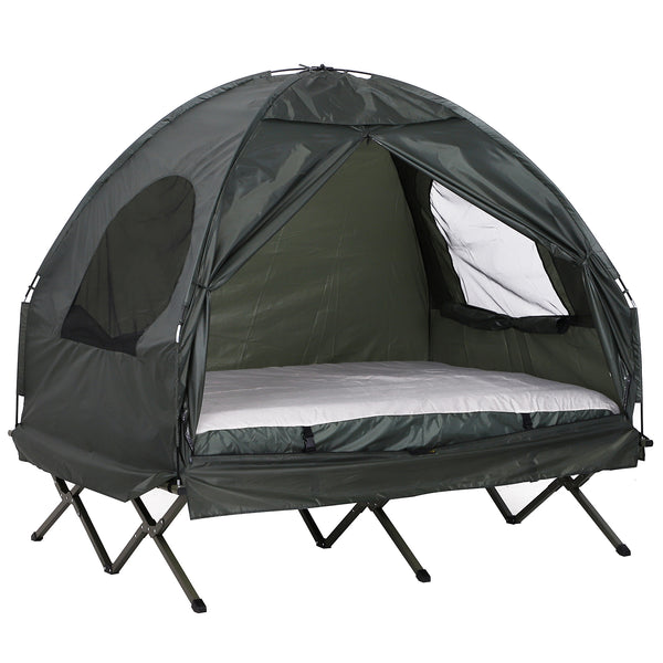 Tenda da Campeggio a 2 Posti con Materasso Gonfiabile e Borsa in Polietilene Verde Scuro 193x136x136 cm online