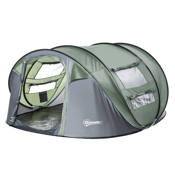 acquista Tenda da Campeggio Pop Up 4-5 Persone 263,5x220x123 cm con Porte e Finestre Verde e Grigio