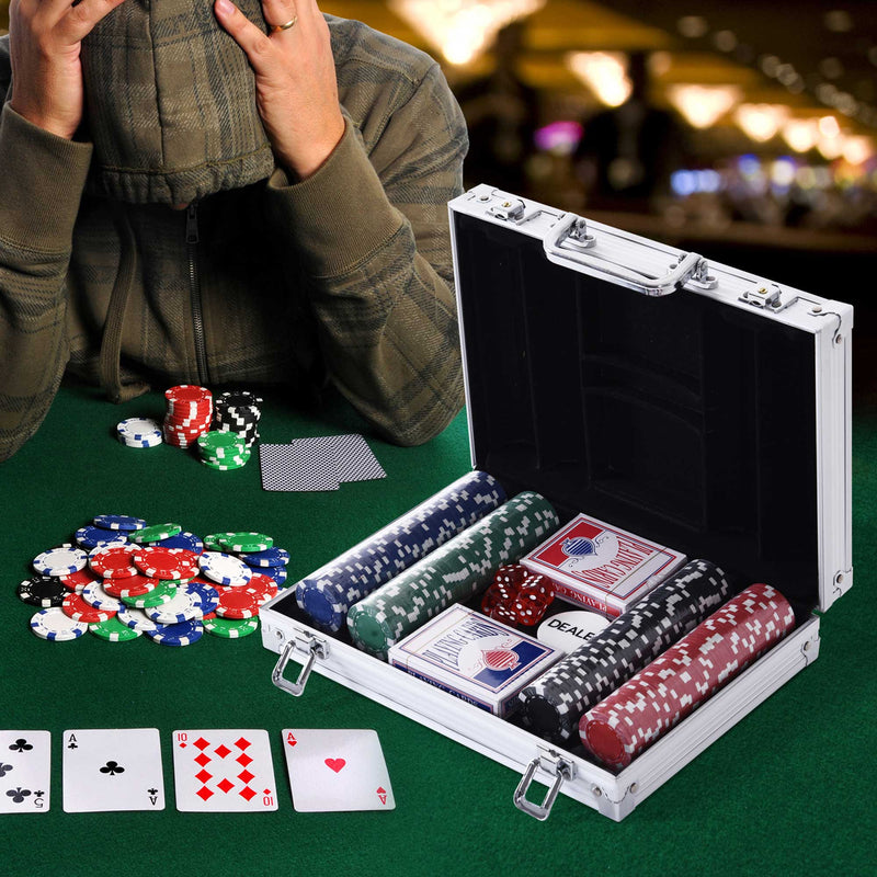 Set 200 Fiches da Poker 2 Mazzi di Carte e Pulsante Dealer con Valigetta-2