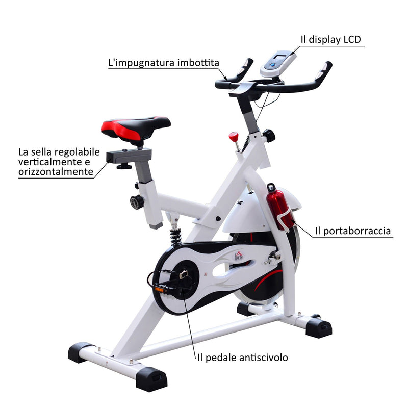 Spin Bike per Spinning Professionale con Schermo LCD Bianco 105x49x119 cm -4