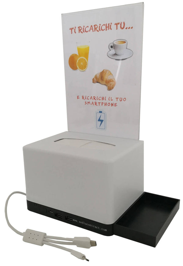 acquista Porta Menu Dispenser Tovaglioli da Tavolo con Presa USB Ricarica Smartphone Asse Bianco