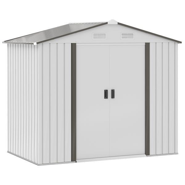 online Casetta Box da Giardino Porta Utensili 213x130x185 cm con Porte Scorrevoli in Acciaio Bianco