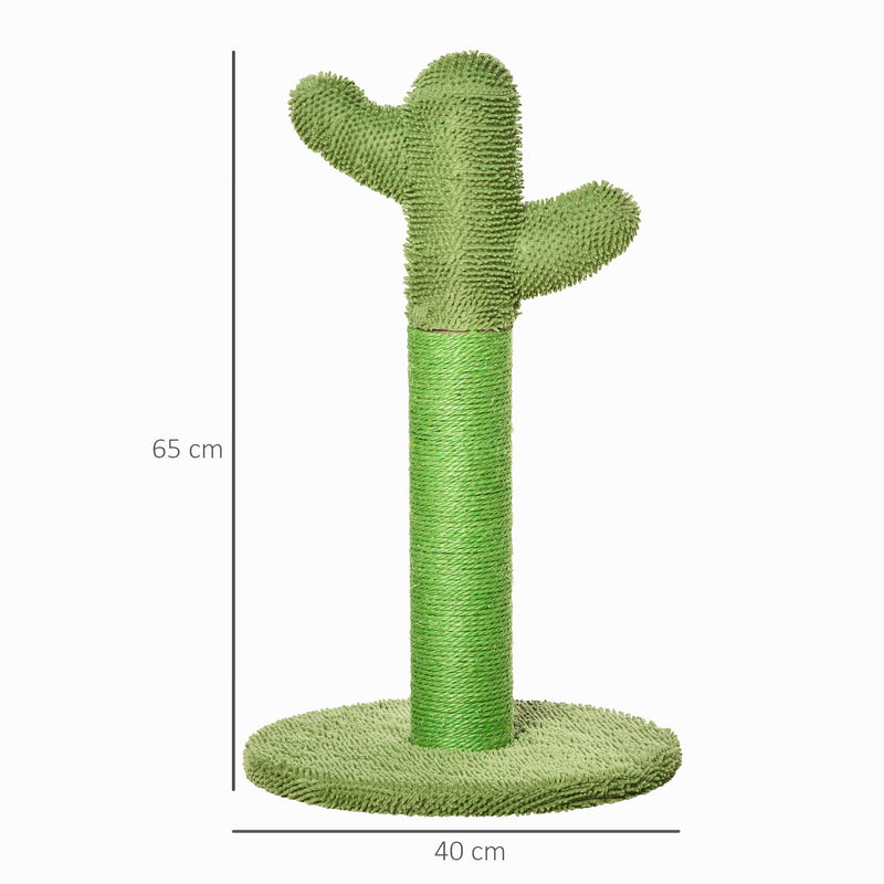 Albero Tiragraffi a Cactus per Gatti 40x40x65 cm in Corda Sisal Verde-3
