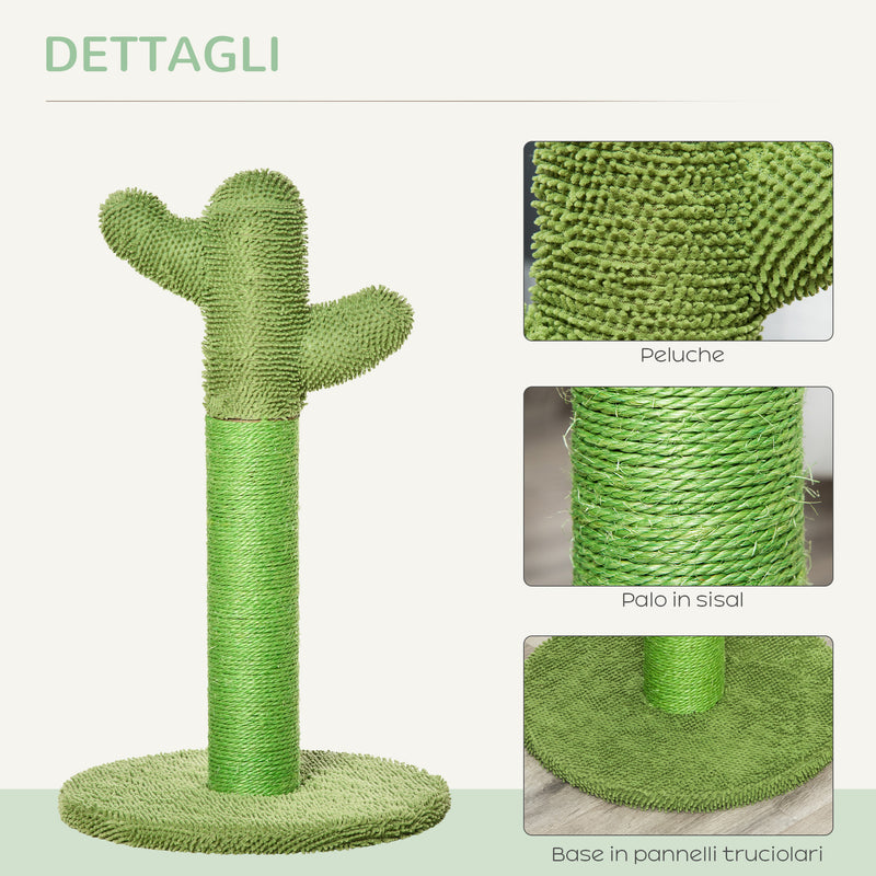 Albero Tiragraffi a Cactus per Gatti 40x40x65 cm in Corda Sisal Verde-5