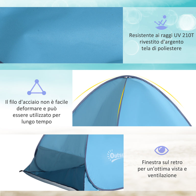 Tenda da Spiaggia Campeggio per 2-3 150x115x110 cm con Tasche Portaoggetti Blu-7