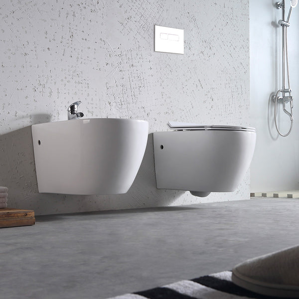 Coppia di Sanitari WC e Bidet Sospesi Filo Muro in Ceramica 36,5x56x37cm Bianco sconto