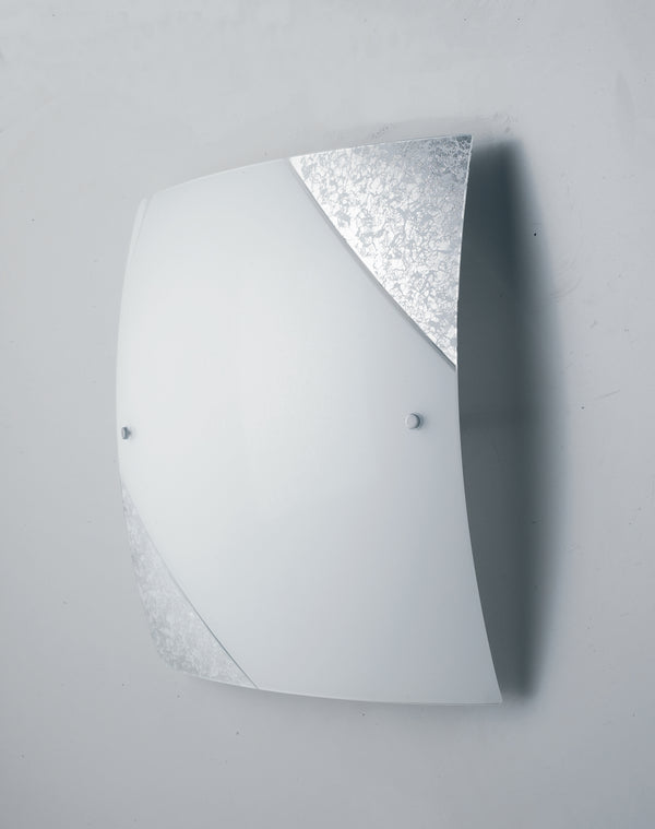 Plafoniera Moderna Quadrata Vetro Bianco Decoro Argento Soffitto Parete E27 acquista