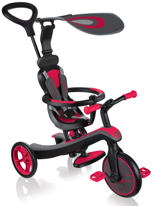 acquista Passeggino Triciclo per Bambini con Maniglione e Tettuccio Globber Explorer Trike 4 in 1 Rosso
