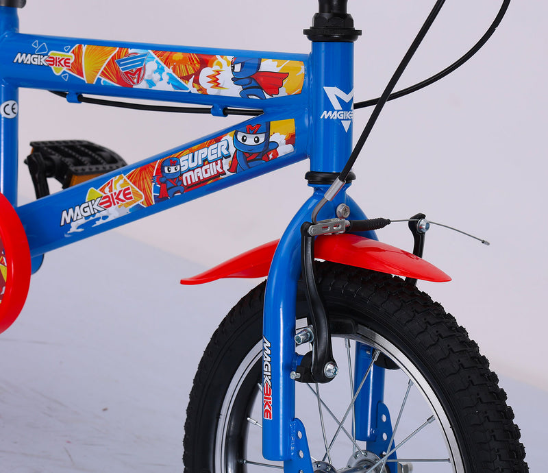 Bicicletta per Bambino 14" 2 Freni V-Brake Magik-Bike Supermagik Blu e Rossa-4