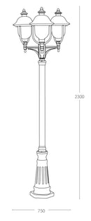 Lampione Tre Luci Alluminio Nero Rame Diffusore Esterno E27 Intec LANT-VENEZIA-P3-4