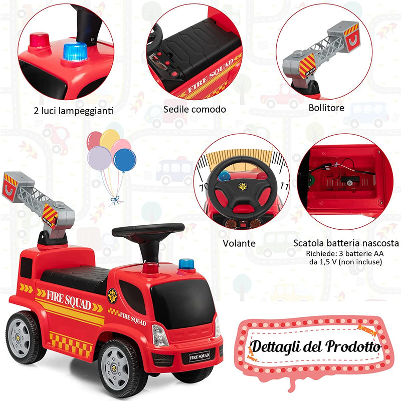 Camion Pompieri Cavalcabile per Bambini Sparabolle Rosso-4
