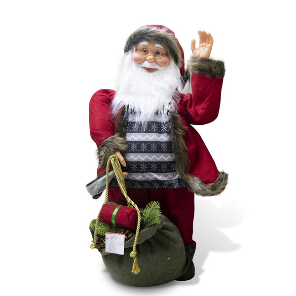 Pupazzo Babbo Natale H80 cm con Sacco con Luci e Movimento Rosso e Grigio sconto