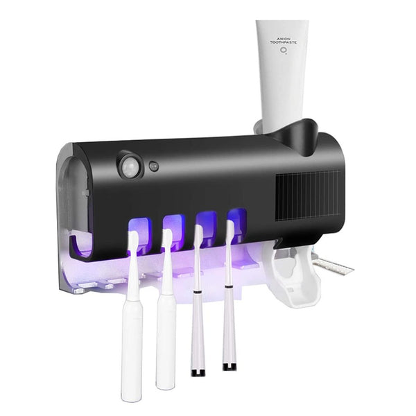acquista Sterilizzatore UV con 4 slot portaspazzolini dentifricio a ricarica solare USB Nero