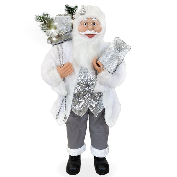 Pupazzo Babbo Natale H90 con Luci e Suoni Bianco e Argento sconto