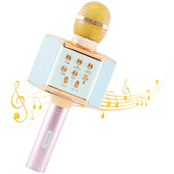 Microfono Karaoke Wireless con Luci Led Registra Canta e Riproduce Musica Rosa sconto