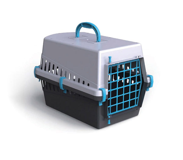 Trasportino con griglia in plastica per cani e gatti da viaggio 50 cm Azzurro prezzo
