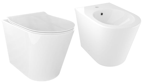 Coppia di Sanitari WC e Bidet a Terra Filo Muro in Ceramica 36,5x54,5x39,5 cm Oceano Bonussi Bianco Lucido prezzo