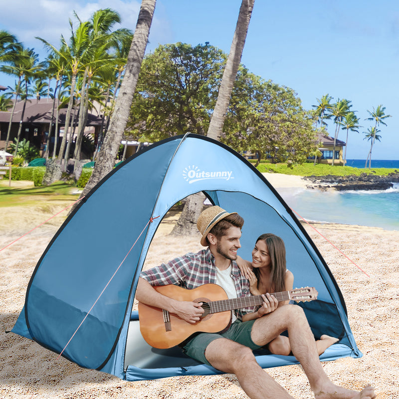 Tenda da Spiaggia Campeggio per 2-3 150x115x110 cm con Tasche Portaoggetti Blu-2
