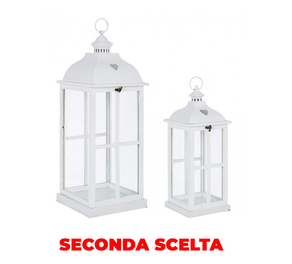 Set 2 Lanterne Cross Cuore Quadrate Bianco in Metallo Seconda Scelta prezzo