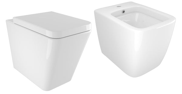 Coppia di Sanitari WC e Bidet a Terra Filo Muro in Ceramica 36x54,5x41,5 cm Street Bonussi Bianco Lucido prezzo