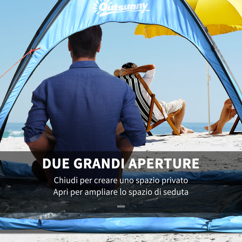 Tenda da Spiaggia Campeggio per 2-3 150x115x110 cm con Tasche Portaoggetti Blu-5