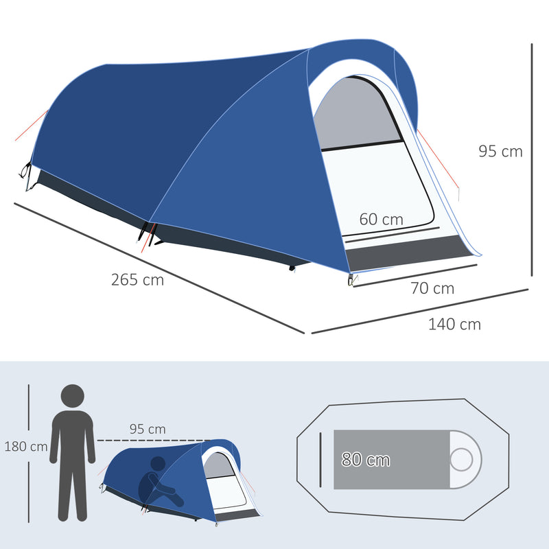 Tenda da Campeggio 265x140x95 cm con Gancio Interno e Finestre a Rete Azzurra-3