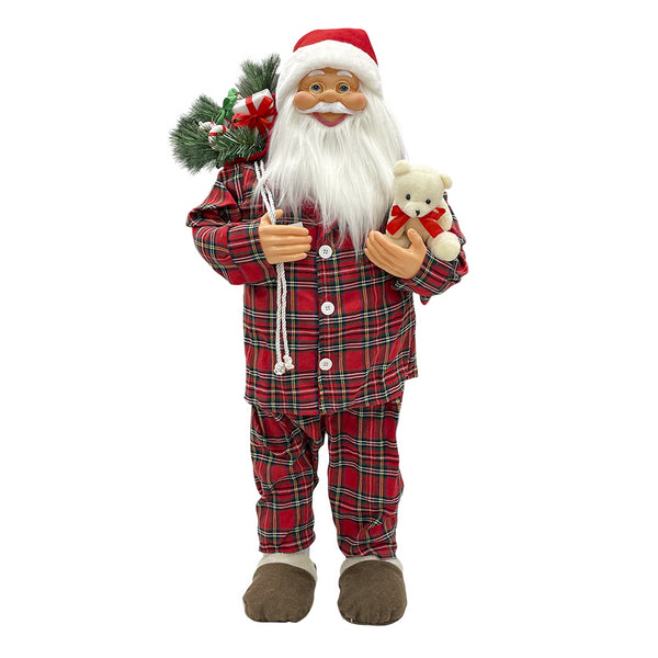 acquista Babbo Natale Pigiama Rosso Scozzese H110 cm con Mini Lucciole e Suoni