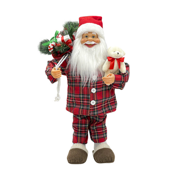prezzo Babbo Natale Pigiama Rosso Scozzese H60 cm con Mini Lucciole e Suoni