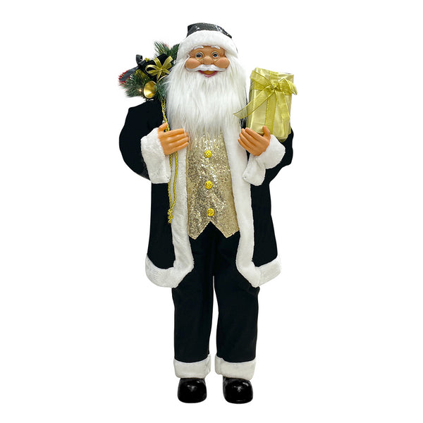 Babbo Natale Abito in Velluto H110 cm con Mini Lucciole e Suoni Nero e Oro sconto