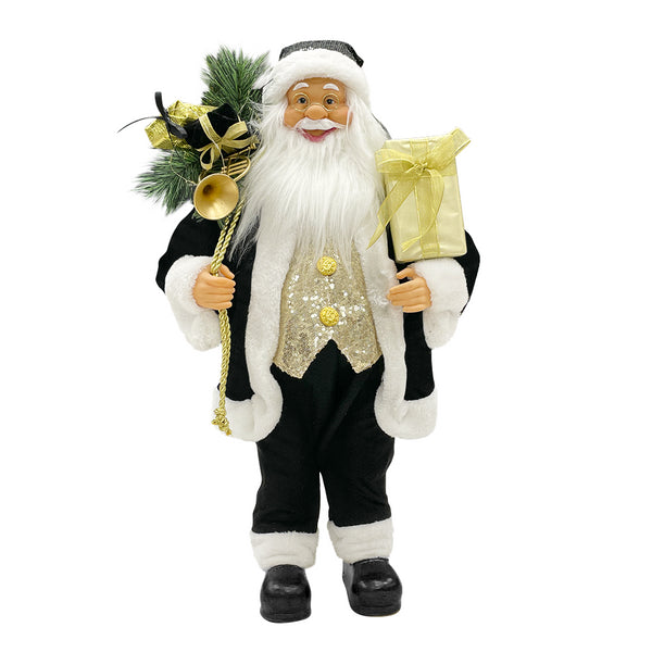 Babbo Natale Abito in Velluto H60 cm con Mini Lucciole e Suoni Nero e Oro prezzo