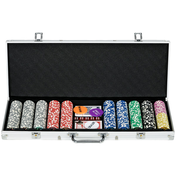 acquista Set Poker per 9-10 Giocatori con 500 Fiches 2 Mazzi di Carte e 5 Dadi con Valigetta in Alluminio e Poliestere Argento