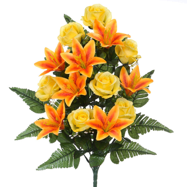 Set 2 Bouquet Artificiali Frontale Composto da 14 Rose e Lilium H 55 cm sconto