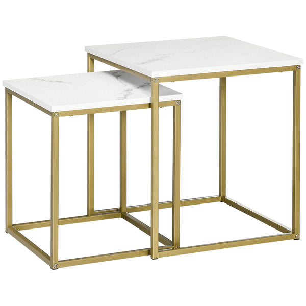 acquista Set 2 Tavolini Impilabili con Piano Quadrato in Acciaio e Truciolato Bianco e Oro