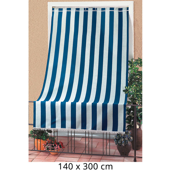 prezzo Tenda da Sole per Sormonto 140X300Cm con Anelli Tessuto a Strisce Blu