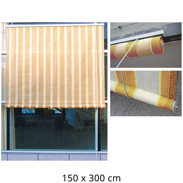 Tenda da Sole per Esterno con Rullo Tessuto Beige Rigato 150X300Cm prezzo