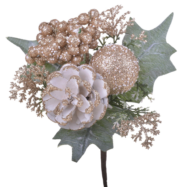 Set 12 Pick con Palline Decorative per Albero di Natale H10 cm Champagne sconto